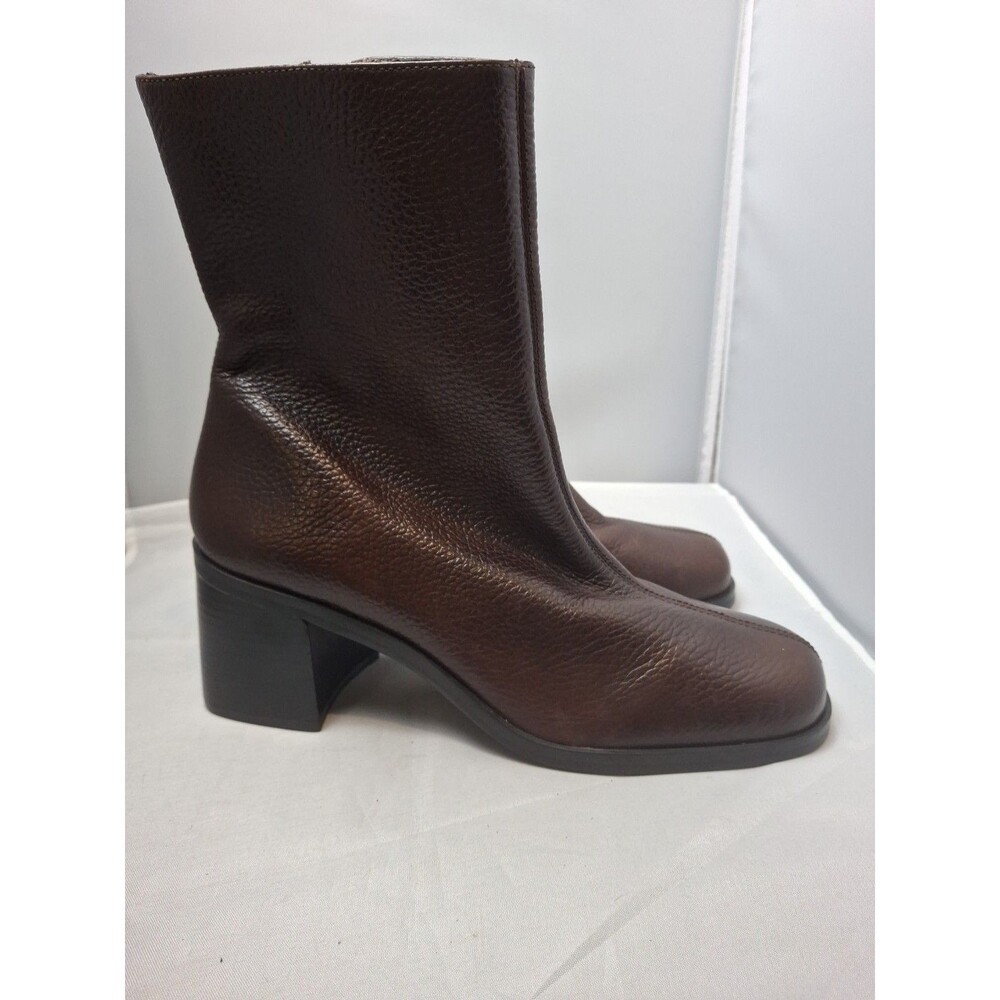 PARADOX Brown Pebbled Leather Ankle Boots Square Toe Chunky Heel Women's Sz 8